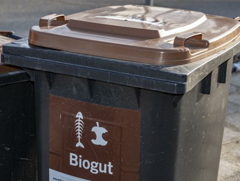 Eine Biotonne mit der Aufschrift Biogut